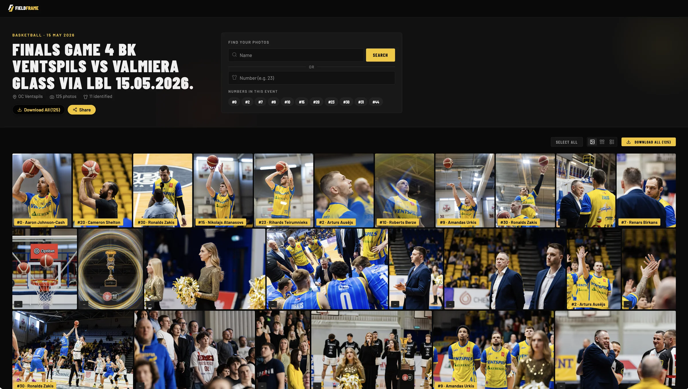 BK Ventspils gallery with photos labelled by jersey number and player name